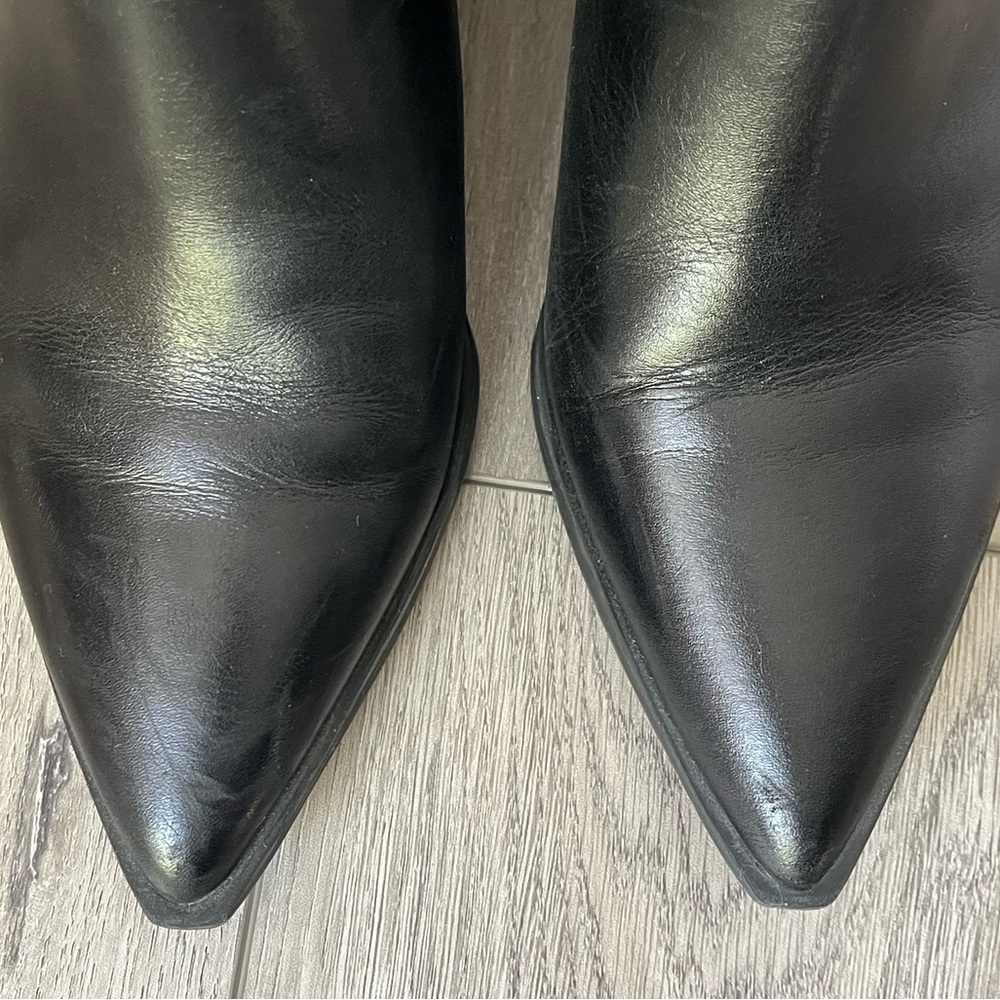 Nine West Women's Wyllis Black Leather Block Heel Booties Size 7.5 - Picture 4 of 5